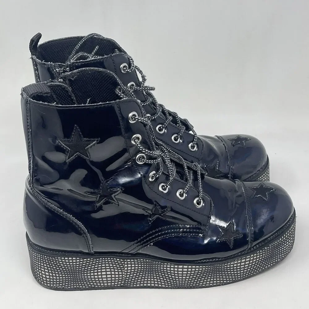T.U.K. TUK Dolls Kill Platform Boots Womens 10 Black Creepers Wrapped Heel Goth